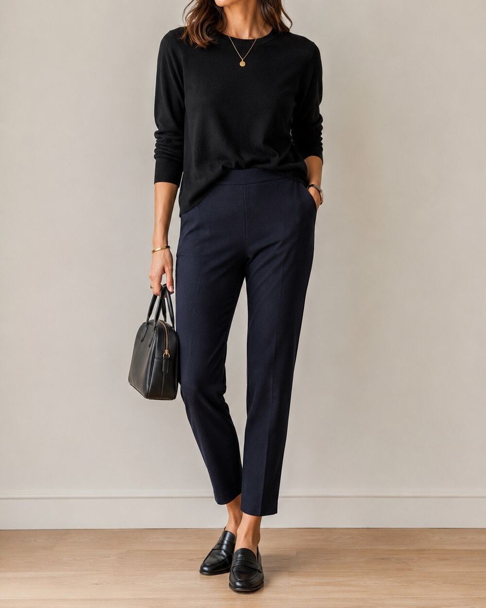 Lafayette 148 Bleecker Wool Cigarette Trousers Navy 90s Minimalist 14 16